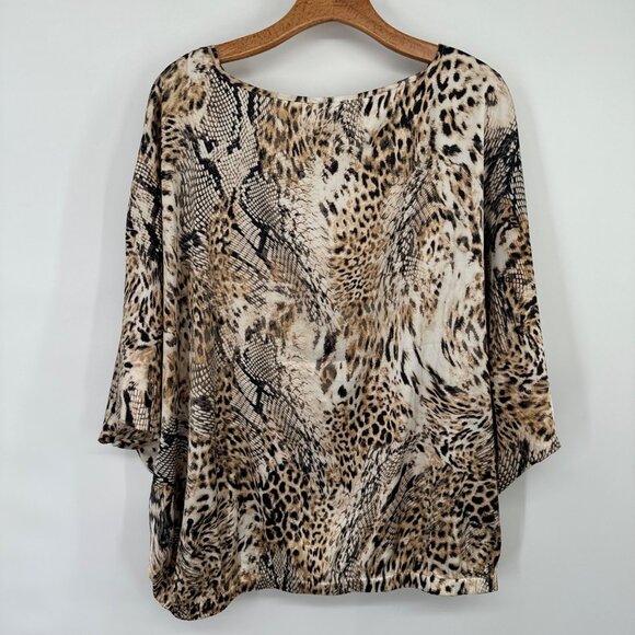 Chico's 3 Women's Animal Print V-Neck satin Poncho Top blouse Size XL - Picture 15 of 15